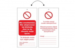 Tag zawieszka bezpieczeństwa LOTO - nie uruchamiać nie zdejmować