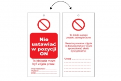 Tag zawieszka bezpieczeństwa LOTO - nie ustawiać w pozycji ON