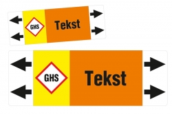 Pomarańczowa etykieta strzałka ISO 20560 z GHS