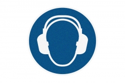 Nakaz ochrony słuchu - znak BHP podłogowy antypoślizgowy