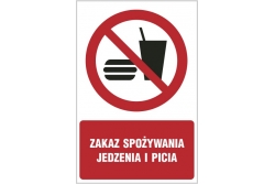 Zakaz spożywania jedzenia i picia - znak zakazu - naklejka napis