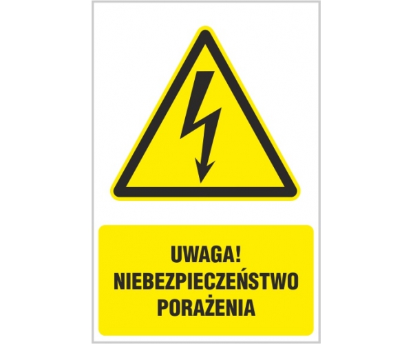 uwaga! niebezpieczeństwo porażenia - znak ostrzegawczy - naklejka napis - sklep bhp elmetal tablice i naklejki bhp 4