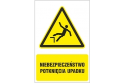 Niebezpieczeństwo upadku - znak ostrzegawczy - naklejka napis