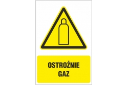Ostrożnie gaz - znak ostrzegawczy - naklejka napis