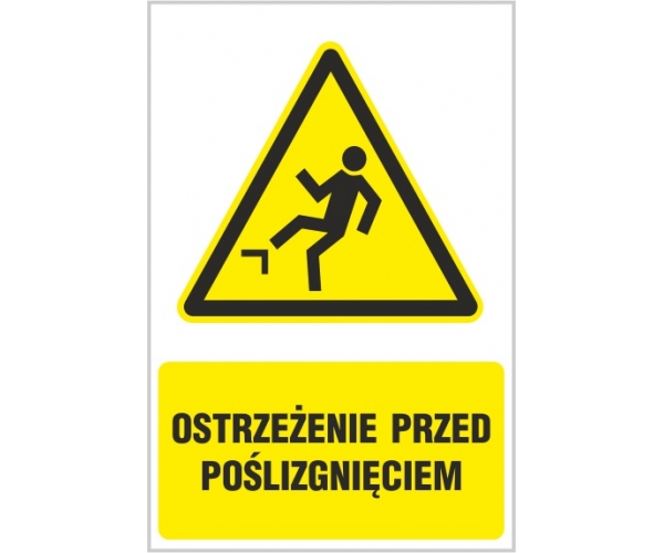 ostrzeżenie przed poślizgnięciem - znak ostrzegawczy - naklejka napis - sklep bhp elmetal tablice i naklejki bhp 4