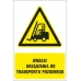 uwaga! urządzenia do transportu poziomego - znak ostrzegawczy - naklejka napis - sklep bhp elmetal tablice i naklejki bhp 5
