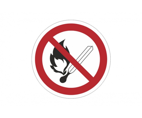 znak zakazu naklejka - zakaz używania otwartego ognia - sklep bhp elmetal tablice i naklejki bhp 4