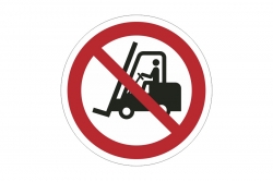 Zakaz ruchu urządzeń do transportu poziomego - znak zakazu naklejka