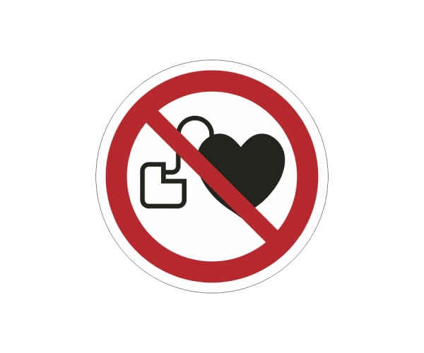 znak zakazu naklejka - zakaz przebywania osób z rozrusznikiem serca - sklep bhp elmetal tablice i naklejki bhp 4