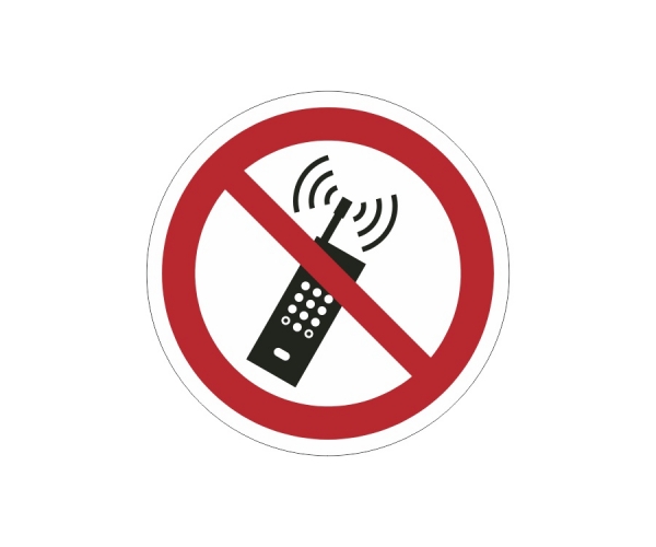 znak zakazu naklejka - zakaz używania telefonów komórkowych - sklep bhp elmetal tablice i naklejki bhp 4