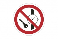 Znak zakazu naklejka - Zakaz posiadania przed. metalowych i zegarków