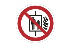 Znak zakazu naklejka - zakaz używania windy podczas pożaru