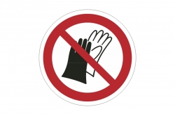 Znak zakazu naklejka - zakaz używania rękawic